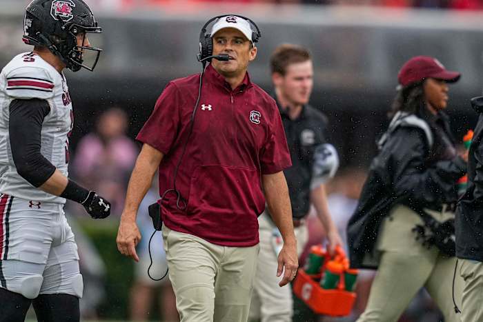 South Carolina Gamecocks HC Shane Beamer during a loss to Georgia earlier this year. (Photo by Dale Zanine of USA Today Sports)